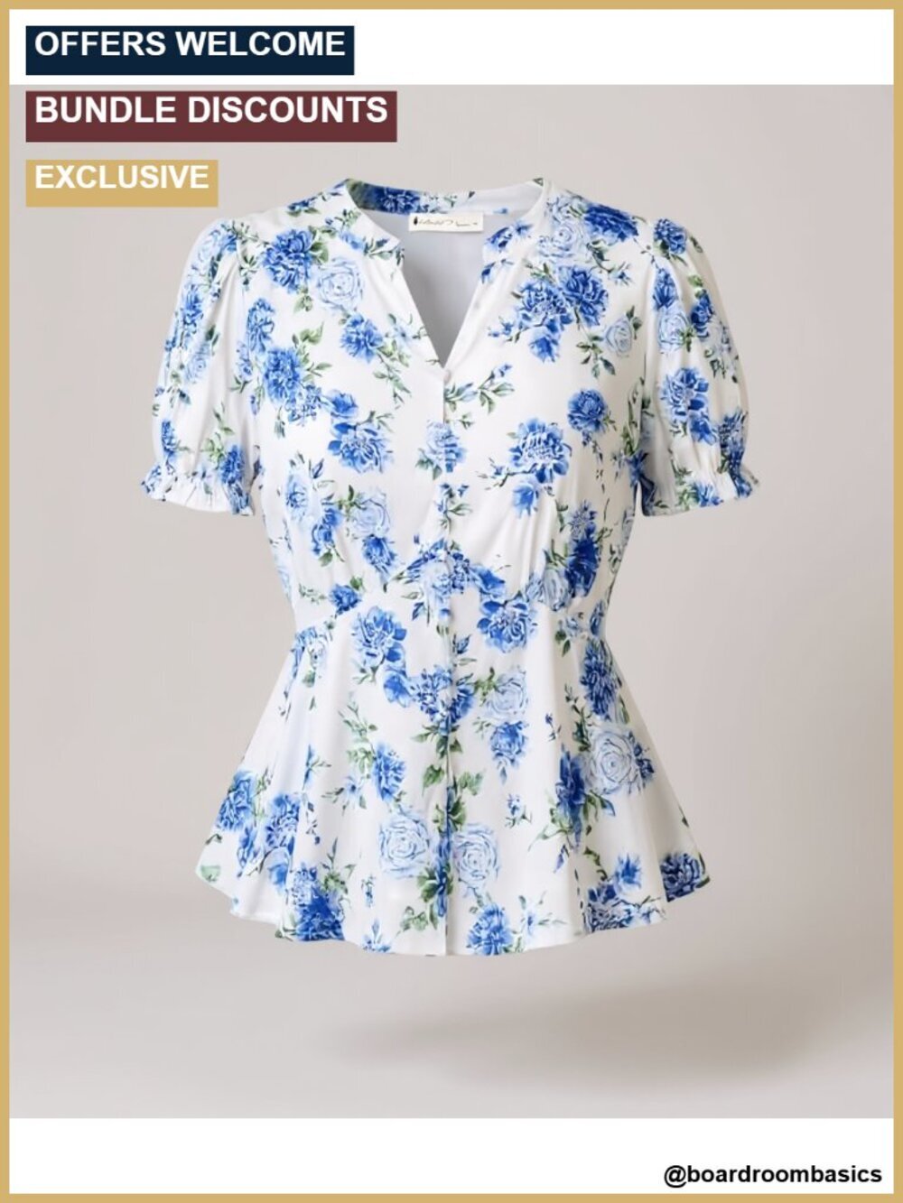 Floral Peplum Blouse Short Sleeve V Neck Henley Puff Sleeve Blouse